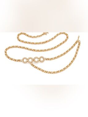CHANEL Gold-Tone Chain Necklace with Pearl-Studded Circular Links